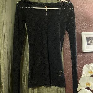 Free people long sleeve black lace top size xs
